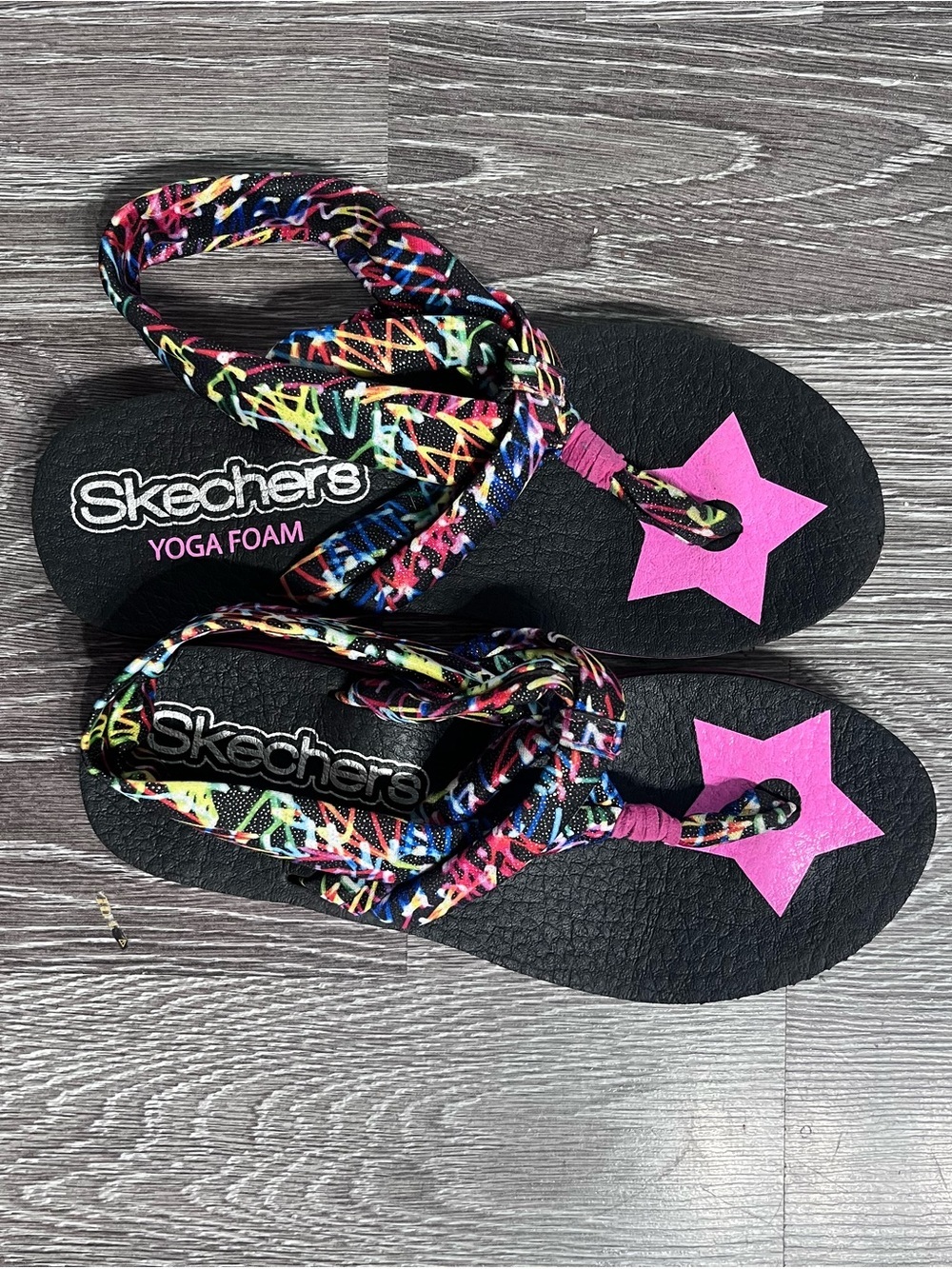 Skechers Yoga Foam Neon Graffiti Star Slingback Sandals Flips Flops